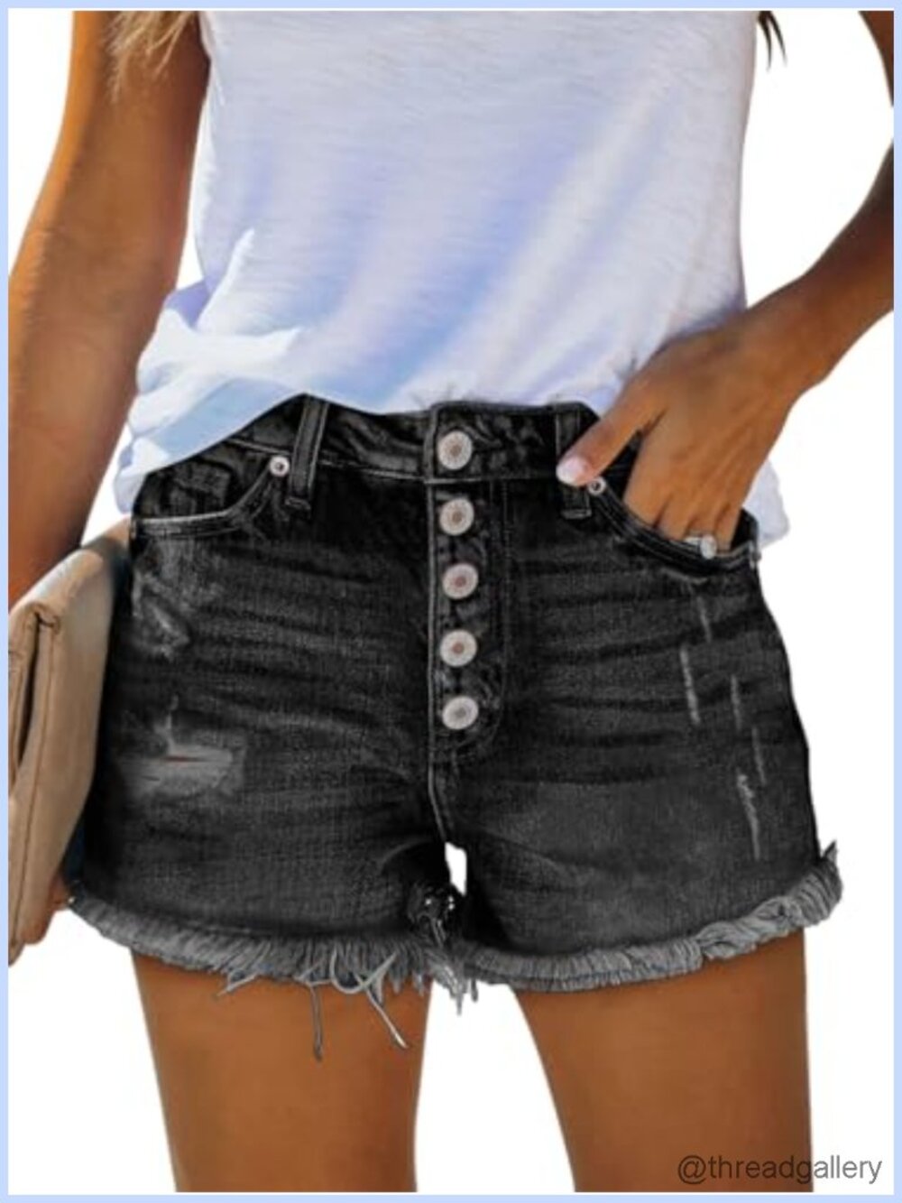 High Waist Cut Off Denim Shorts Stretchy Frayed Raw Hem Summer Jeans